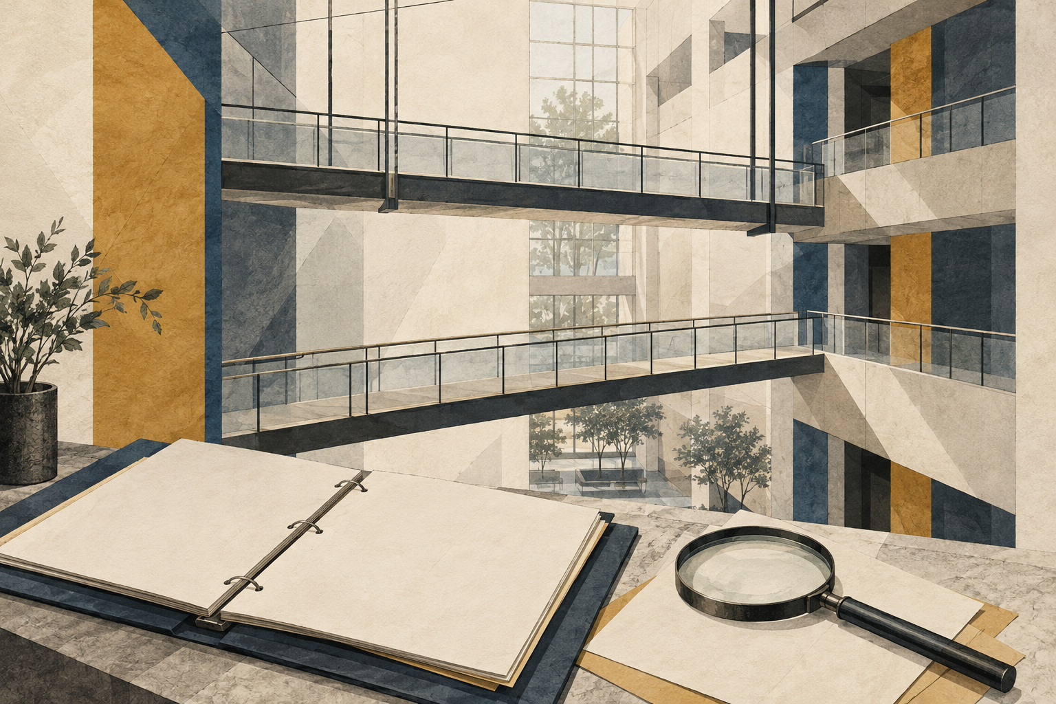 A conceptual suspended-walkway model and review folder introduce questions about load paths and design review.